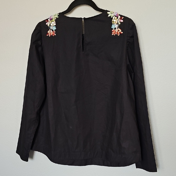 H&M Jeweled Gem embellished Black L/S Romantic Blouse NWT Size 14 - Picture 9 of 9
